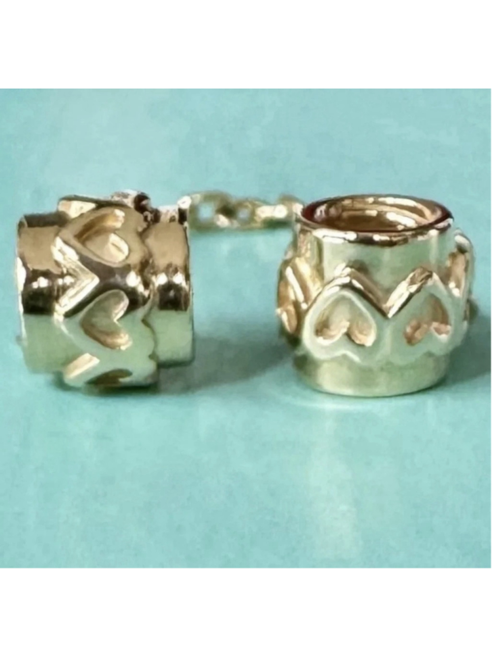 ❗️NEW❗️100% Authentic Pandora Moments 14K Solid Gold Hearts Safety Chain . - Picture 9 of 11